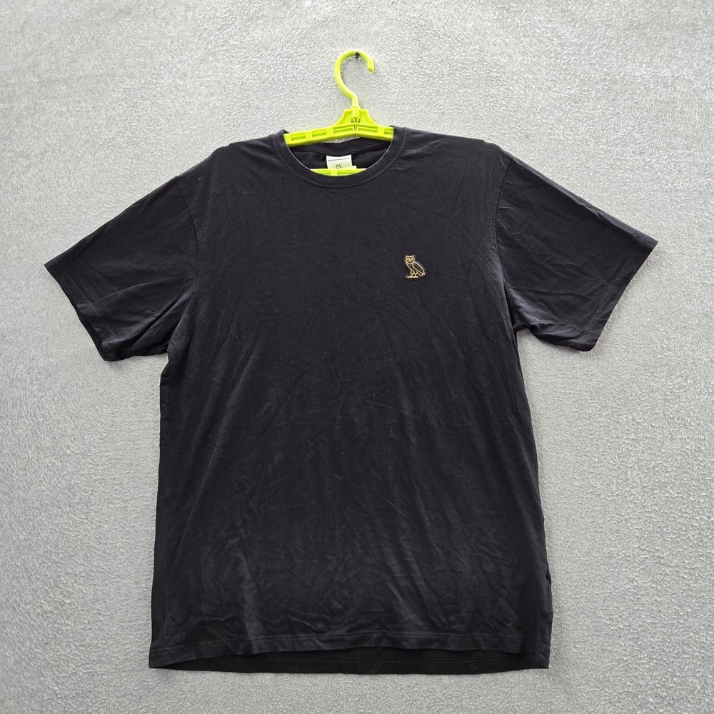 October's Very Own Men Shirt M Black Embroidered Owl Drake Logo Short‎ Sleeve